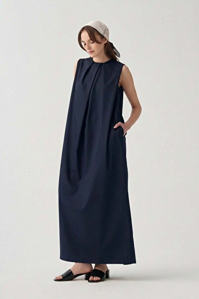 ALLDAY Φόρεμα από πολυβισκόν σε σκούρο μπλε χρώμα με λεπτομέρεια πλισέ στο μπ...