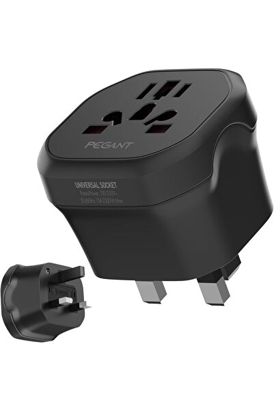 PEGANT World to UK Travel Adapter Plug Converter 10A 2500W 3-Pin Socket with ...