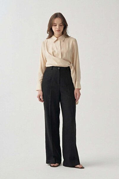 ALLDAY Μαύρο λινό παντελόνι παλάτσο