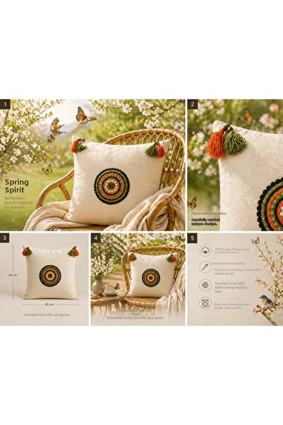 Sister Home Design Boho Mandala Throw Pillow Cover Handmade Natural Fabric Co...