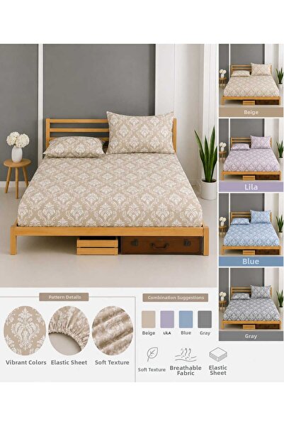 Altıntaş soft Σετ ελαστικών σεντονιών με διπλό μαξιλαροθήκη, βαμβακερό σχέδιο...