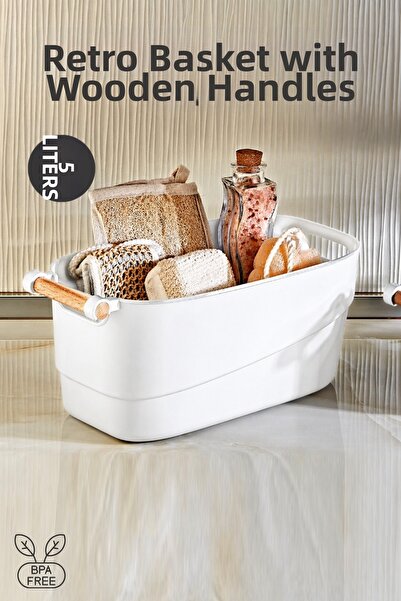 Nandy Home 5 litri. Organizator multifuncțional Coș retro cu mâner din lemn