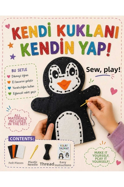 KESKİN NAKIŞ DIY Felt Penguin Puppet Sewing Kit - Have Fun and Learn