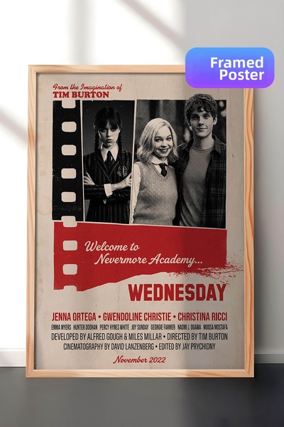 Postifull Αφίσα με ξύλινο πλαίσιο Wednesday, Πίνακας Κινηματογράφου και Τηλεο...