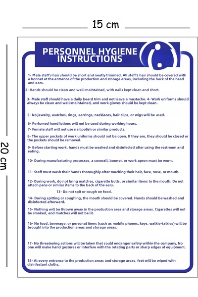 Mayeka Metal Staff Hygiene Instruction 15X20 cm Warning Work Safety Sign