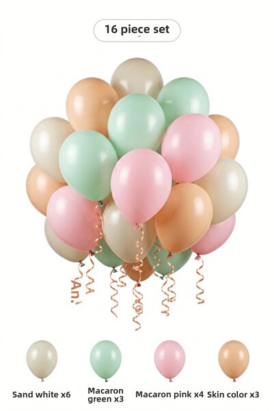 BALOMİS Sand White Macaron Pink Balloon Set 16 Pieces Birthday Party Decoration