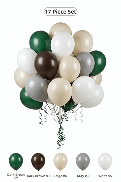 BALOMİS Dinosaur Themed Balloon Set White Dark Green 17 Pieces Boy's Birthday...
