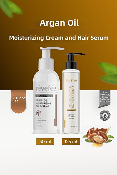 Revefee مصل العناية بالشعر بالكيراتين من الأرغان وكريم الترطيب بزيت الأرغان، ...