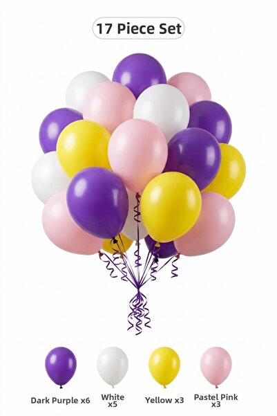 BALOMİS Dark Purple White Balloon Set 17 Pieces Adult Birthday Party Decoration
