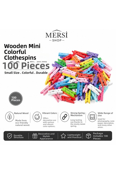 Mersi SHOP 100 bucăți mini cârlige colorate din lemn pentru agățat fotografii...