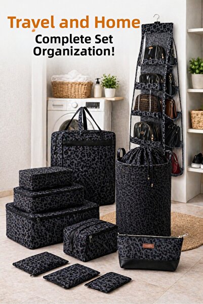 MorBebe Premium Σετ οργάνωσης βαλιτσών 11 τεμαχίων με σχέδιο λεοπάρ, τσάντα μ...