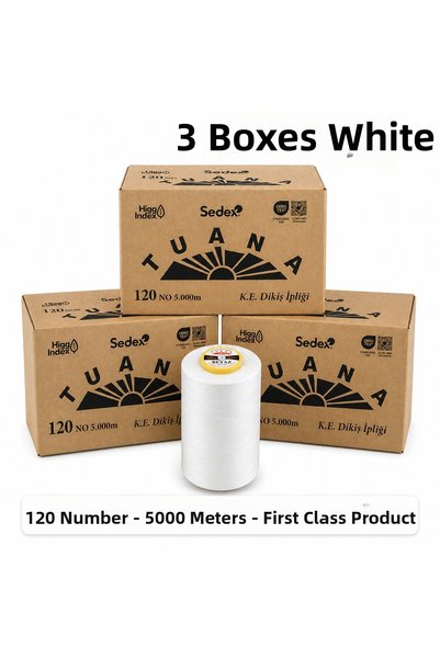 Tuana İplik Tuana Polyester Sewing Thread 120 Number 5000 Meters White 18 Spo...