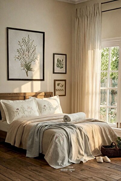 Layan Home Paradise 100% Cotton 4 Piece Embroidered Pique Set - Powder