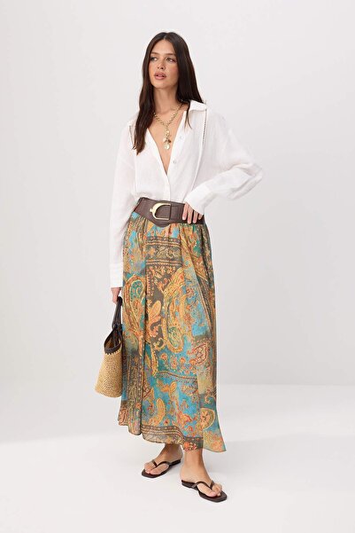 Συλλογή Trendyol Πολύχρωμη φούστα σιφόν με έθνικ σχέδια και επένδυση ζώνης TW...