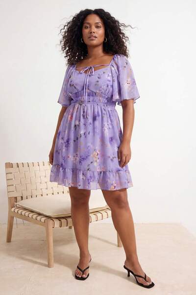 Trendyol Curve Λιλά Φόρεμα Σιφόν Υφαντό Μεγάλου Μεγέθους TBBSS26AH00174