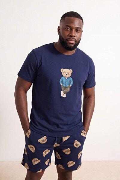 Συλλογή Trendyol Μπλουζάκι με στάμπα αρκουδάκι σε σκούρο μπλε χρώμα - Σετ πιτ...