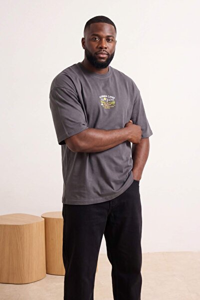 Trendyol Collection Anthracite Crew Neck Oversize/Wide Fit Plus Size T-Shirt