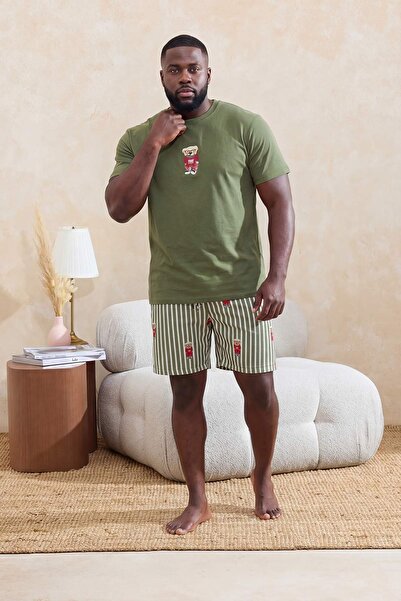 Συλλογή Trendyol Σετ Πιτζάμες Πλεκτό με Ριγέ Σχέδιο Αρκουδάκι σε Κανονική Εφα...