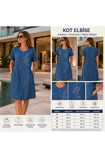 STYLENEST Büyük Beden Kadın Kot Elbise 44-52 Beden Yazlık Salaş Denim Elbise ...
