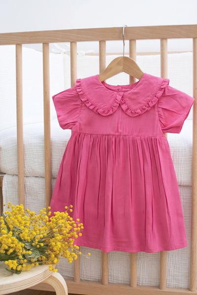 Cigit Modal φόρεμα με γιακά 2-10 ετών φούξια