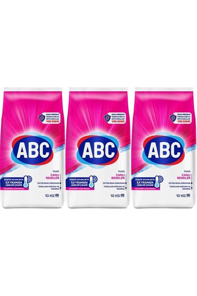 ABC Matik Toz Çamaşır Deterjanı 30Kg (3PK*10KG) Canlı Renkler (198 Yıkama)
