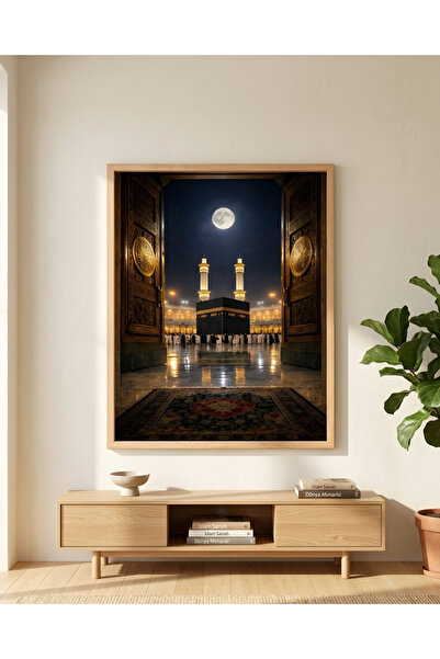 SUKUNART Kâbe Gece Manzarası Tablosu – Huzur ve Maneviyat K125
