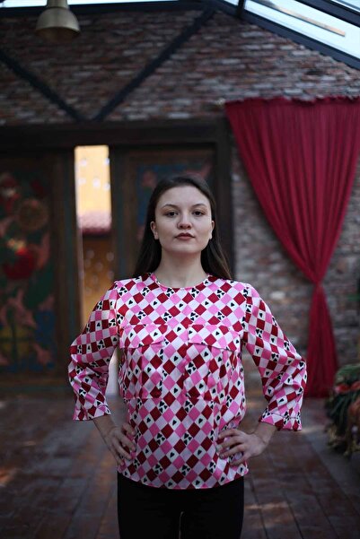 Blues Outlet ΓΥΝΑΙΚΕΙΑ ΜΠΛΟΥΖΑ ΣΑΤΕΝ ΜΕ ΤΡΙΒΕΣ ΜΑΝΙΚΙΑ - ΡΟΖ