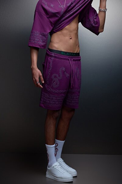 Slatra Men's Mürdüm Soul Glitch Embossed Print Above Knee Shorts
