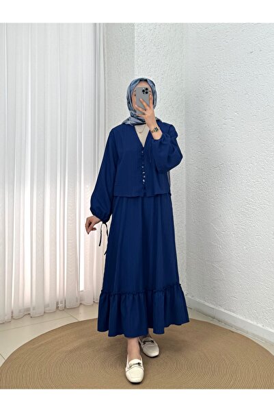 MİHRA STORE Ascona μανίκι με κορδόνια με κουμπιά ολόσωμη φούστα με βολάν Duba...