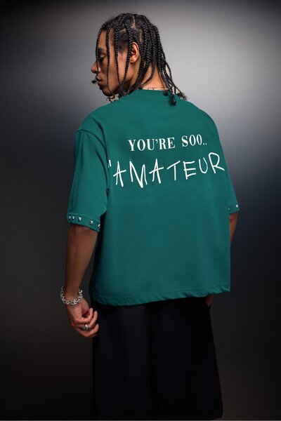 Slatra Tricou verde pentru bărbați, model Boxy Fit, cu imprimeu spray