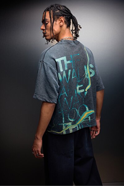 Slatra Tricou pentru bărbați, antracit, The Walls Box Fit, cu efect de spălare