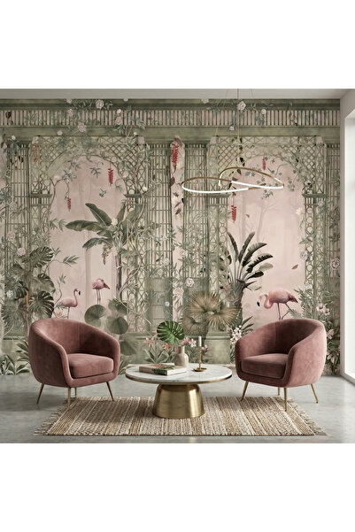 dekoartizan Dekoratif Flamingo ve Doğa Temalı Duvar Kağıdı