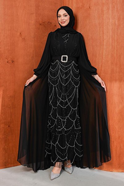 İmajButik Rochie de seara din sifon cu margele negre