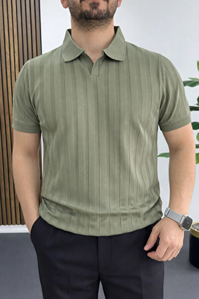 Edwox Tricou cu guler deschis pentru bărbați, cu model, verde deschis Edw453