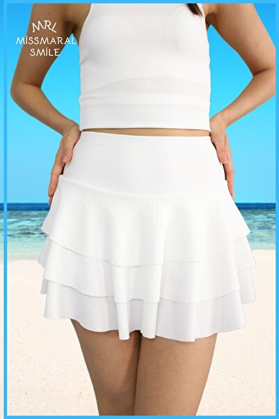 missmaral Beyaz Mykonos Şortlu Etek Havuz-deniz Spor Ve Günlük Kullanım Skirt With Shorts 4101