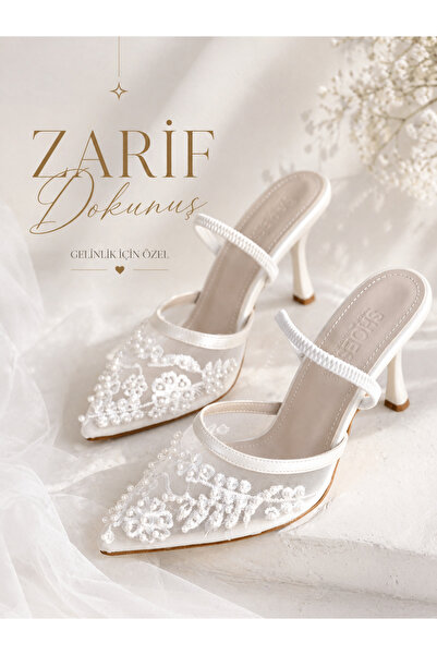 yezy shoes Δαντελένια παπούτσια με λεπτομέρεια από πέρλες και ελαστικό τακούν...