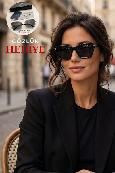 Lozzo Women's uv400 black cat eyes sunglasses silver detail 25-18 c2