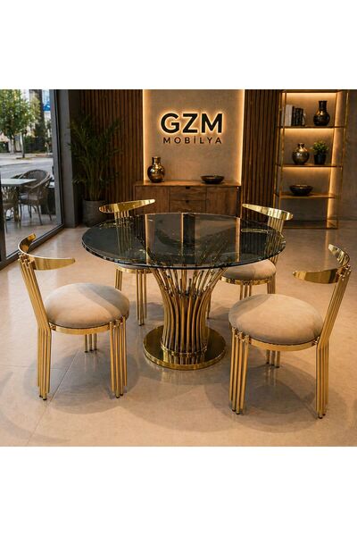 larissa design 4 KİŞİLİK MASA TAKIMI GOLD KAPLAMA