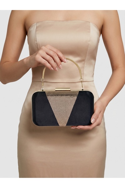 Biçanta Black Color Satin Rosegold Stone Evening Dress Bag Evening Bag Engage...