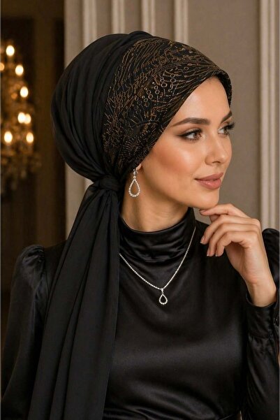 Aişe tesettür Μαύρο ασημί βραδινό φόρεμα Με αγκράφα με βάση κόκαλο / έτοιμο π...