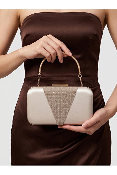 Biçanta Nude Color Satin Rosegold Stone Βραδινό Τσάντα Βραδινή Τσάντα Αρραβών...