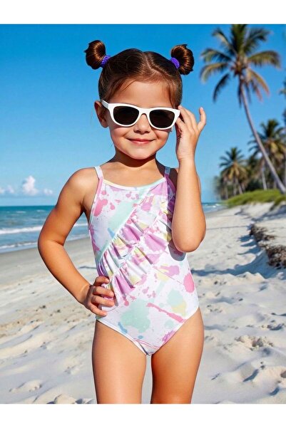 The Cloudish Shop Κοριτσίστικο μαγιό σε παστέλ χρώματα με σχέδιο μπατίκ και π...