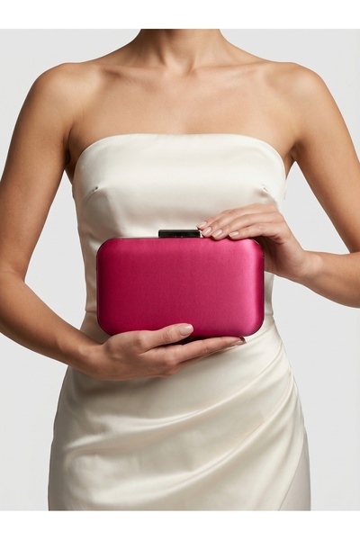Biçanta Φούξια Χρώμα Σατέν Ασημένια Θήκη Βραδινό Φόρεμα Τσάντα Βραδινή Τσάντα...