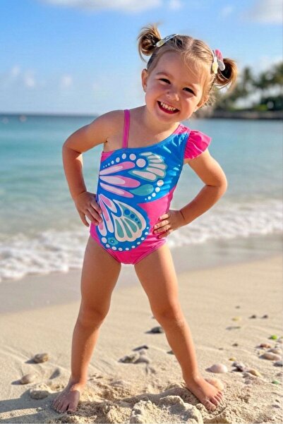 The Cloudish Shop Κοριτσίστικο μαγιό με σχέδιο πεταλούδας, φούξια, προστασία ...