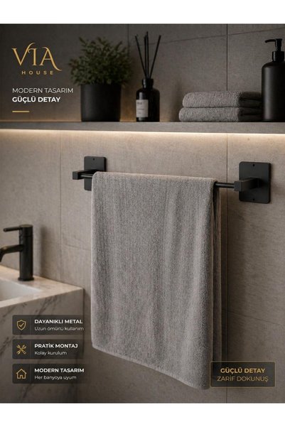 VİE HOUSE 4-Piece Black Blow Dryer Hanger - Adhesive and Screw, Paper Towel Holder and Toilet Rack