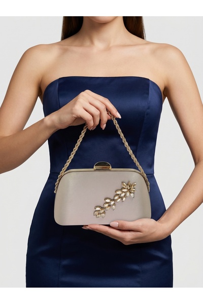 Biçanta Ειδική σχεδίαση Skin Color Σατέν Λαβή Αλυσίδας Ασημένια Κρυστάλλινη Π...