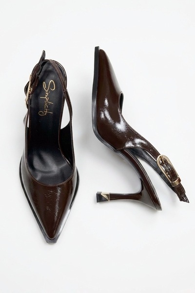 simplicity Πολυβόλικο δερμάτινο λουστρίνι σε καφέ απόχρωση, με μυτερή μύτη, χ...