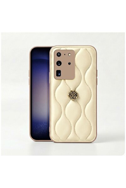 Zebana Samsung Galaxy S20 Ultra Uyumlu Kılıf Zebana Camellia Deri Kılıf Bej