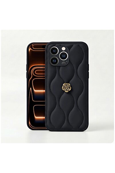 Zebana Apple iPhone 16 Pro Max Uyumlu Kılıf Zebana Camellia Deri Kılıf Siyah