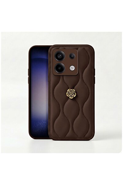 Pro Aksesuar Xiaomi Poco X6 Uyumlu Kılıf Çiçekli Dalgalı Deri Kılıf Kahverengi